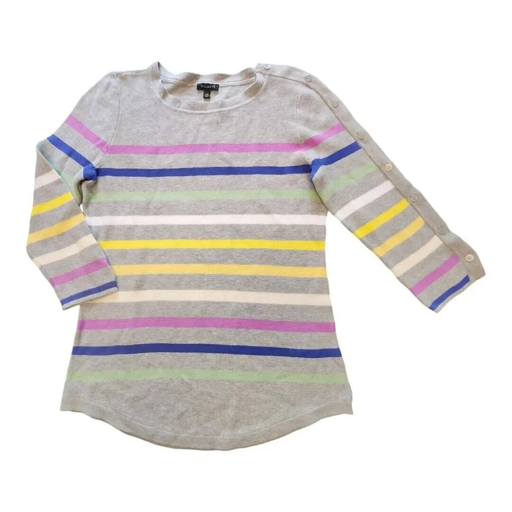 NWOT Talbots Knit Sweater Womens Extra Small Gray Multicolor Stripes Waffle Knit